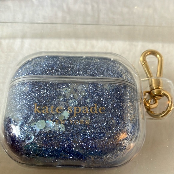 Kate Spade: Blue Glitter AirPods Case- Gen 3- Gold Tone - Picture 12 of 16